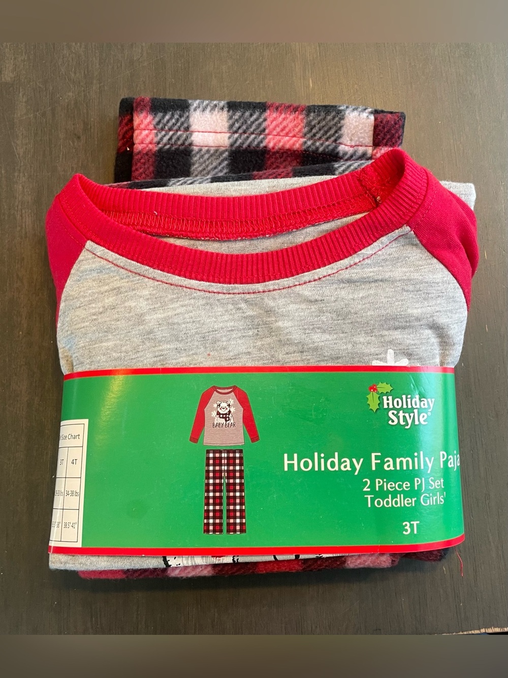 Holiday Style Girl’s 3T  "Baby Bear" Red & Gray 2-Piece Pajama Set NWT